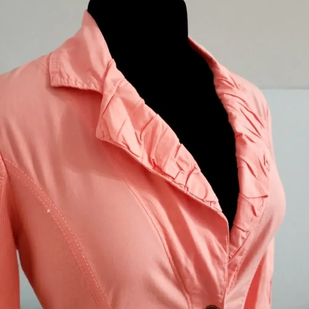 Peach Button Front‎ Ruched Button Front 3/4 Skeeve Lightweight Shacket Small